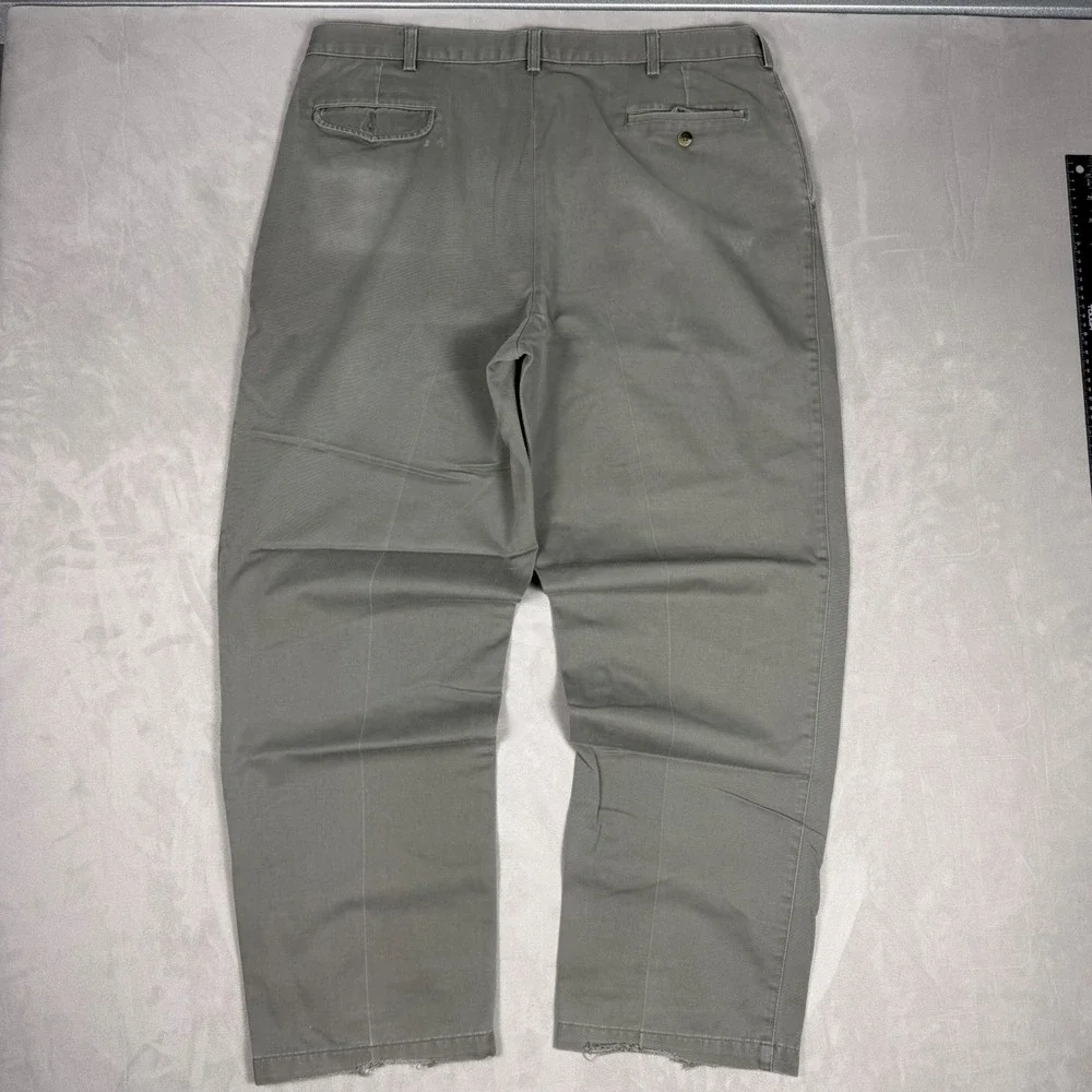90s Mens Oak Creek Pleated Cotton Twill Relaxed Chino Pants Olive 40x32